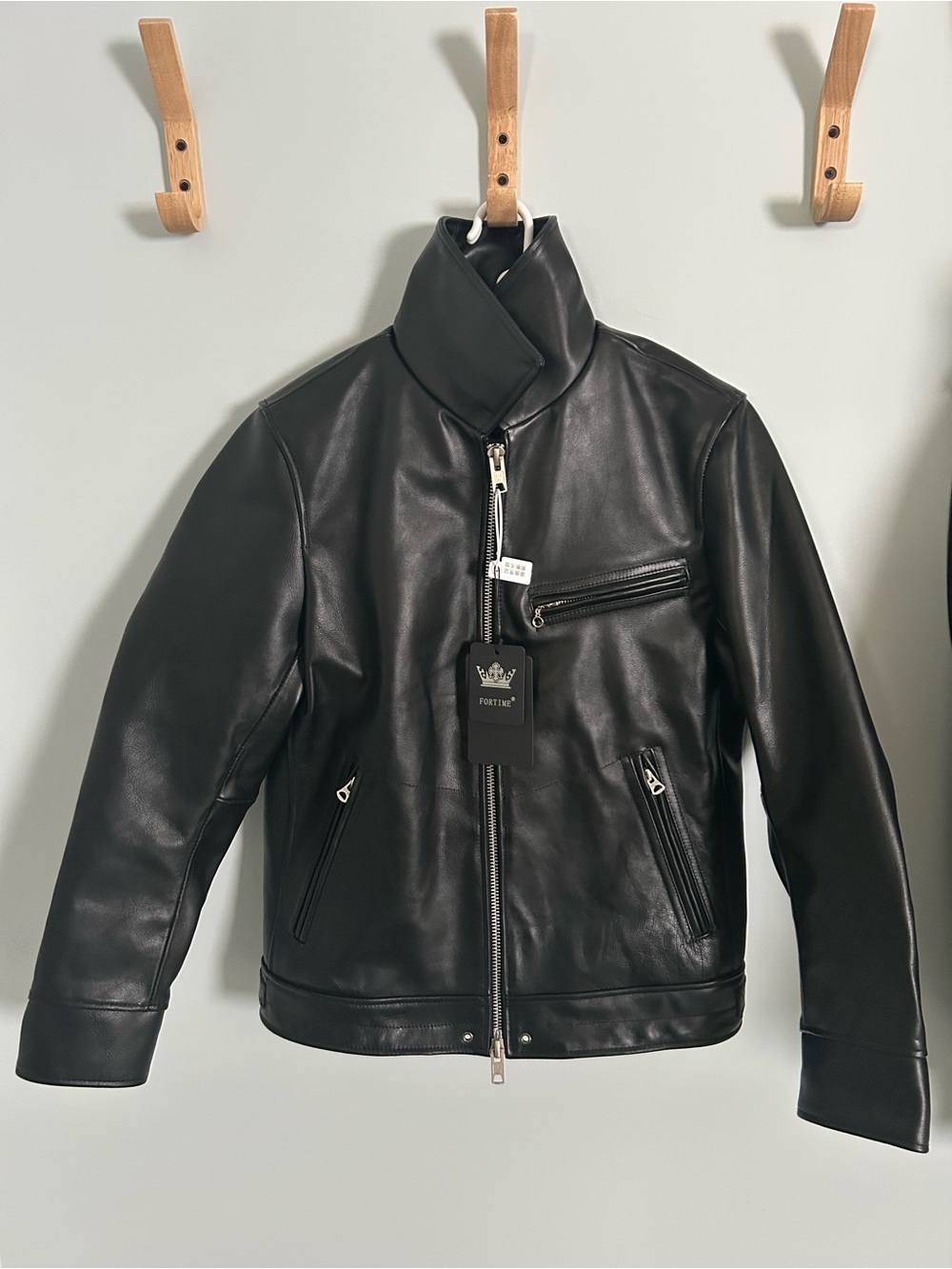 NWT Premium 100% Horsehide Leather FORTIME Moto Jacket - Men's M Black